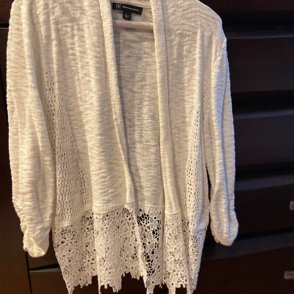 Women's Cream Sweater with Lace Trim